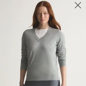 Quince Lightweight Organic Cotton Cashmere V-Neck Sweater Medium Heather Gray